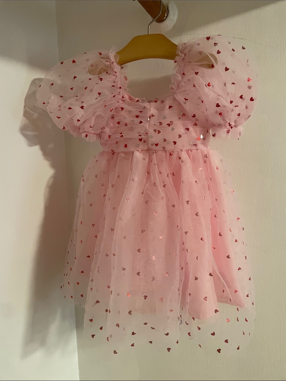 Jessica Simpson Pink Tulle Heart Print Puff Sleeve Party Dress